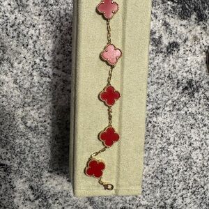 Elegant Red and Pink Clover Bracelet
